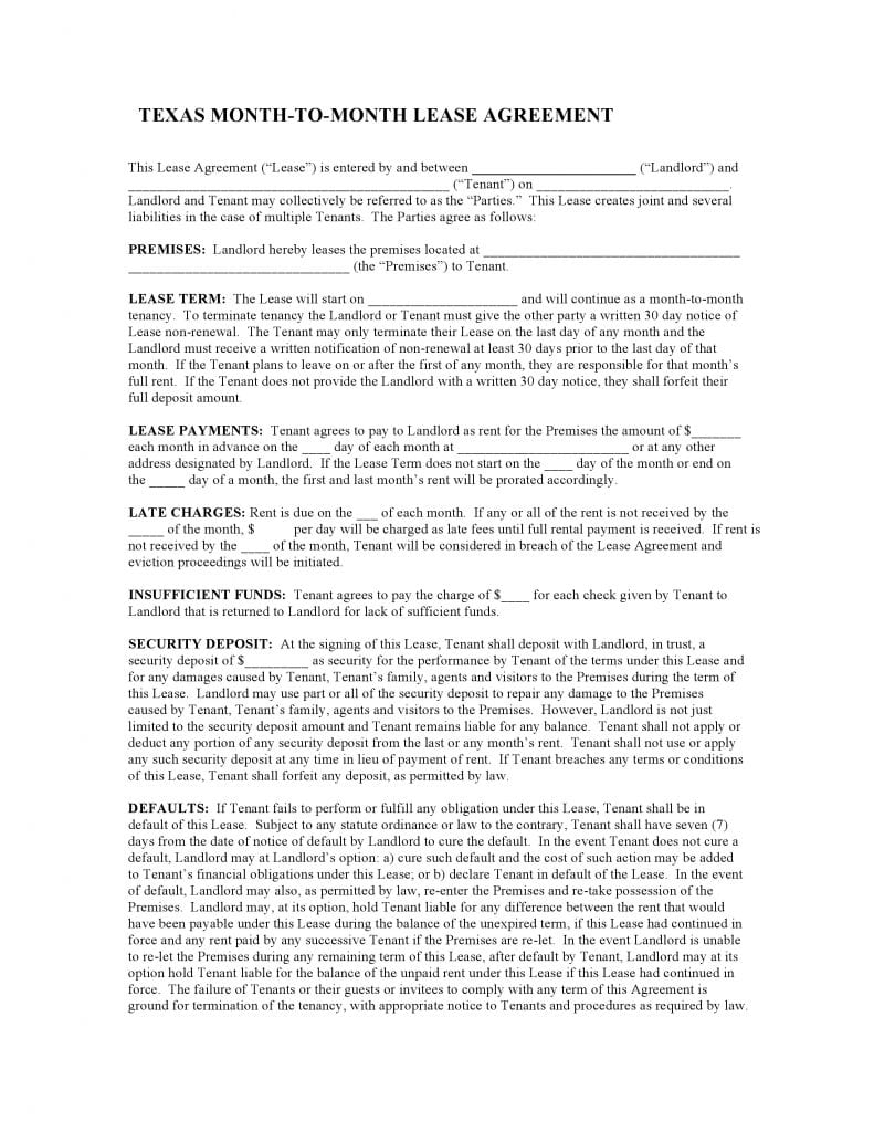 Free Printable Texas Rental Lease Agreement PDF DOCX Template