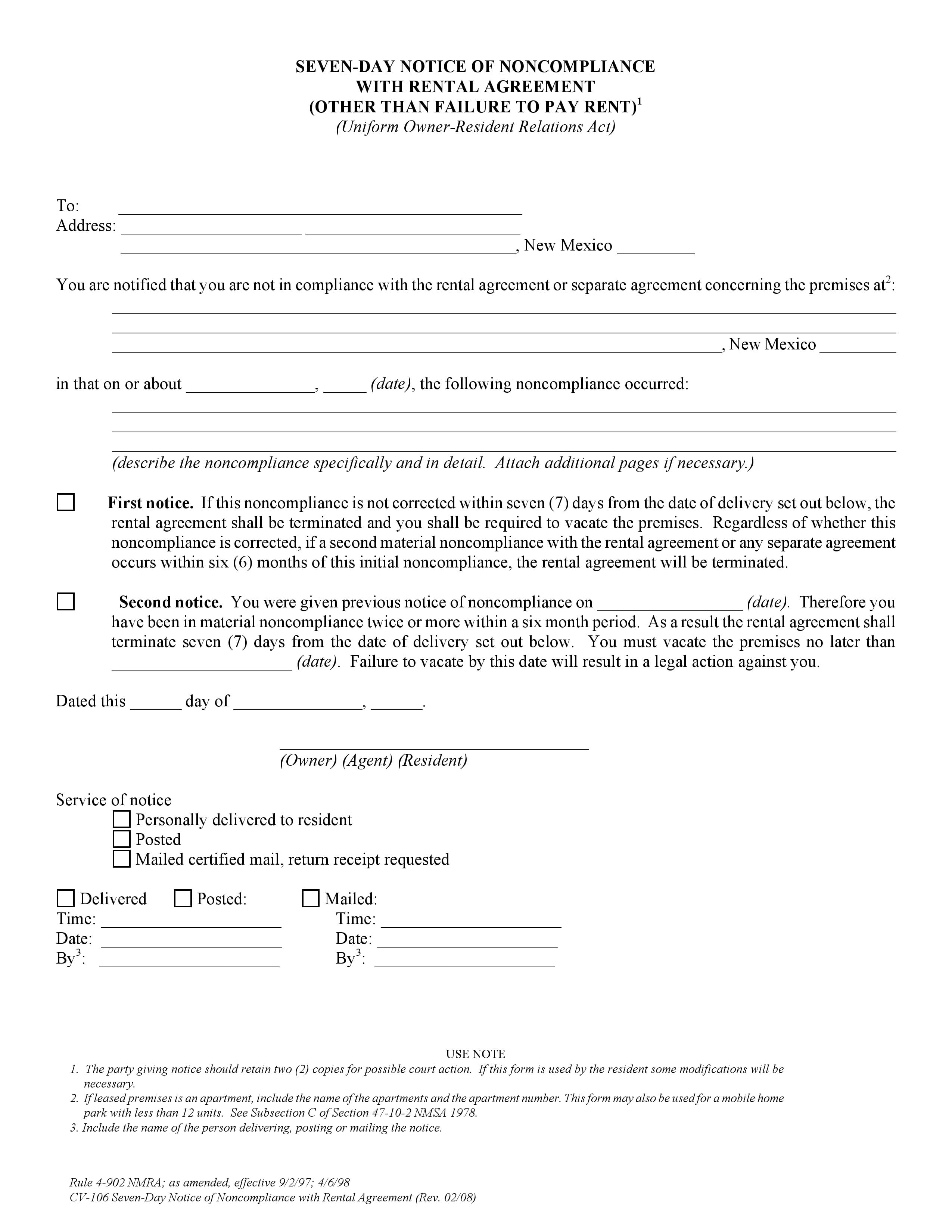 New Mexico 7 Day Notice of Non Compliance
